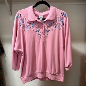 Vintage 1980’s Pink Floral Embroidered Sweatshirt